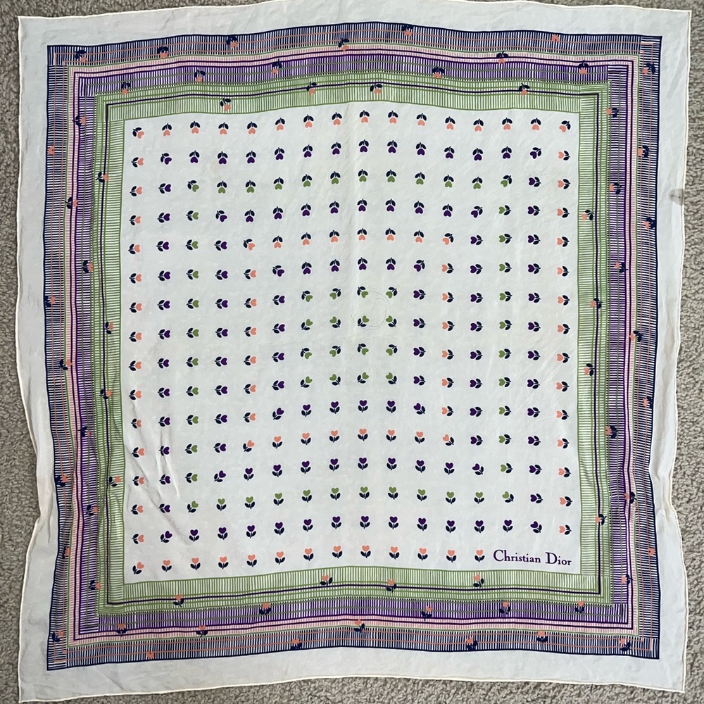 Authentic Vintage Christian Dior Tulips Sheer Silk Scarf